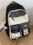 Chain & Letter Patch Decor Functional Backpack