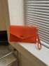 Neon Orange Metal Detail Embossed Flap Square Bag With Wristlet