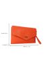 Neon Orange Metal Detail Embossed Flap Square Bag With Wristlet