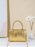Mini Metallic Snakeskin Embossed Chain Flap Square Bag