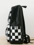 4pcs Checkered Print Functional Backpack Set With Cartoon Bag Charm