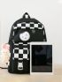 4pcs Checkered Print Functional Backpack Set With Cartoon Bag Charm