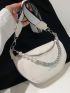 Mini Litchi Embossed Faux Pearl & Chain Decor Waist Bag