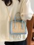 Mini Two Tone Chain Straw Bag