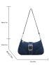 Buckle Decor Stitch Detail Chain Baguette Bag, Women's Buckle Decor Shoulder Bag, Trendy Underarm Purse For Streetwear