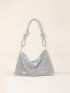 Allover Rhinestone Decor Knot Detail Glitter Trendy Party Evening Bag