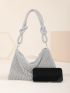 Allover Rhinestone Decor Knot Detail Glitter Trendy Party Evening Bag