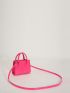 Mini Neon Pink Crocodile Embossed Square Bag