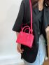Mini Neon Pink Crocodile Embossed Square Bag