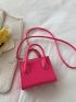 Mini Neon Pink Crocodile Embossed Square Bag