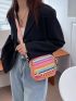 Mini Color Block Chain Decor Straw Bag