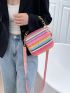 Mini Color Block Chain Decor Straw Bag