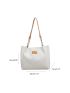 Argyle Pattern Letter Patch Shoulder Tote Bag