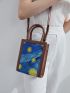 X Van Gogh INSPIRED MINI GRAPHIC DOUBLE HANDLE SQUARE BAG