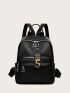 Litchi Embossed Functional Backpack With Bag Charm