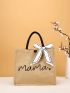 Letter Graphic Twilly Scarf Decor Shopper Bag, Mothers Day Gift For Mom