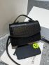 Crocodile Embossed Top Handle Flap Square Bag