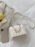 Mini Faux Pearl & Chain Decor Quilted Flap Square Bag