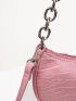 Crocodile Embossed Chain & Studded Decor Hobo Bag