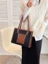 Colorblock Letter Embossed Shoulder Tote Bag
