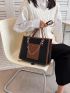 Colorblock Letter Embossed Shoulder Tote Bag
