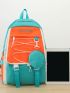 4pcs Color Block Drawstring Decor Functional Backpack Set With Bag Charm
