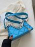 Neon Blue Argyle Embossed Chain Decor Baguette Bag