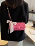 Neon-Pink Twilly Scarf Decor Quilted Flap Chain Square Bag