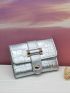 Metallic Crocodile Embossed Fold Over Small Wallet