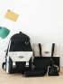 5pcs Letter Patch & Release Buckle Decor Functional Backpack Set