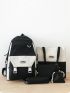 5pcs Letter Patch & Release Buckle Decor Functional Backpack Set
