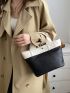 Two Tone Litchi Embossed Top Handle Bag
