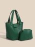Litchi Embossed Double Handle Bucket Bag With Inner Pouch