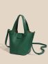 Litchi Embossed Double Handle Bucket Bag With Inner Pouch