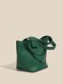 Litchi Embossed Double Handle Bucket Bag With Inner Pouch