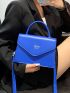 Neon Blue Letter Graphic Top Handle Flap Square Bag