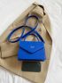 Neon Blue Letter Graphic Top Handle Flap Square Bag