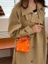 Mini Neon Orange Studded Decor Chain Flap Square Bag