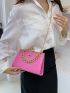 Neon Pink Ostrich Embossed Chain Square Bag