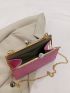 Neon Pink Ostrich Embossed Chain Square Bag