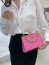 Neon Pink Ostrich Embossed Chain Square Bag