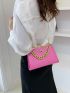 Neon Pink Ostrich Embossed Chain Square Bag