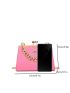 Neon Pink Ostrich Embossed Chain Square Bag