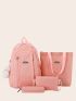4pcs Letter Patch Backpack Set With Bag Charm
