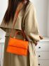 Mini Neon Orange Artificial Patent Leather Flap Square Bag
