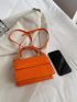Mini Neon Orange Artificial Patent Leather Flap Square Bag