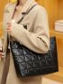 Geometric Quilted Shoulder Tote Bag