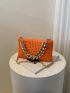 Neon-Orange Quilted Chain Decor Square Bag