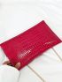 Crocodile Embossed Metal Decor Flap Chain Envelope Bag