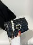 Mini Heart & Faux Pearl Decor Quilted Flap Chain Square Bag